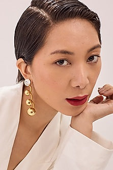 Gold Plated Swarovski Stone & Pearl Enameled Dangler Earrings
