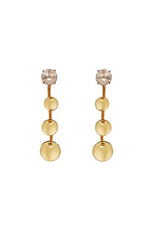 Gold Plated Swarovski Stone & Pearl Enameled Dangler Earrings