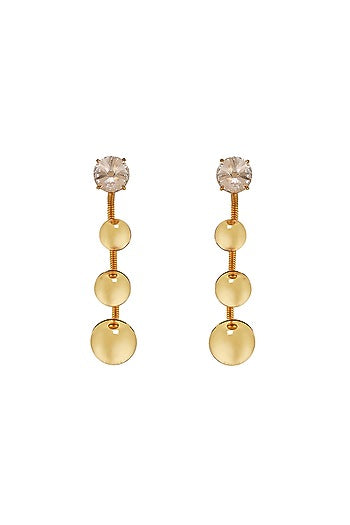 Gold Plated Swarovski Stone & Pearl Enameled Dangler Earrings