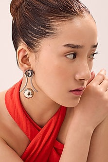White Finish Swarovski Stone & Pearl Enameled Dangler Earrings