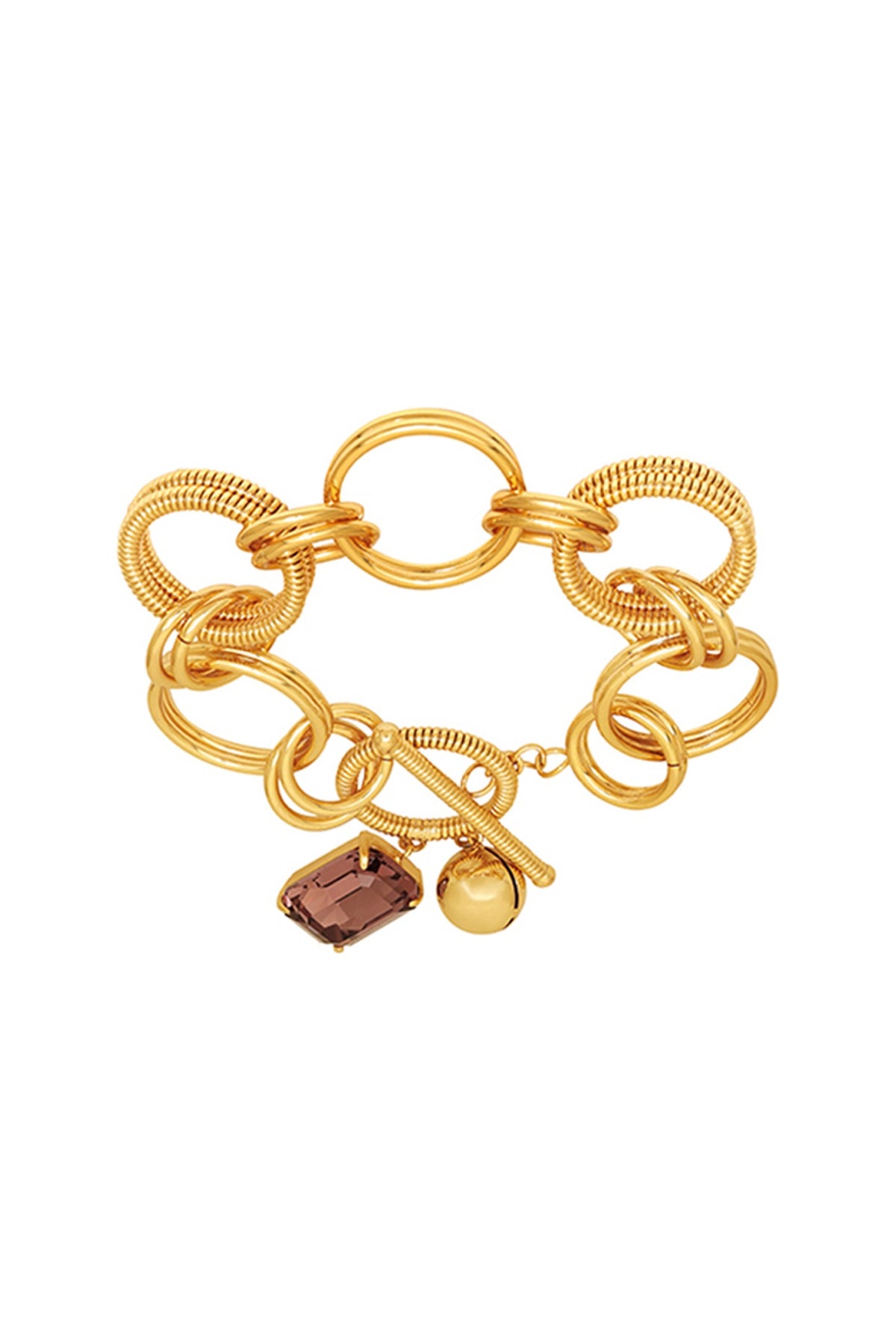 Gold Finish Pink Swarovski Stone Openable Bracelet