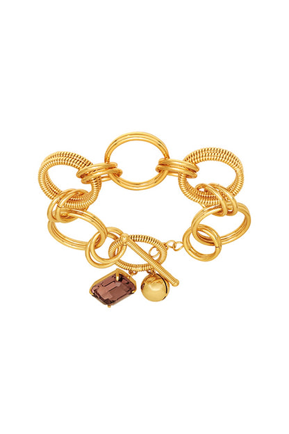 Gold Finish Pink Swarovski Stone Openable Bracelet