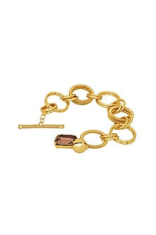 Gold Finish Pink Swarovski Stone Openable Bracelet