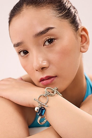 White Finish Blue Swarovski Stone Openable Bracelet
