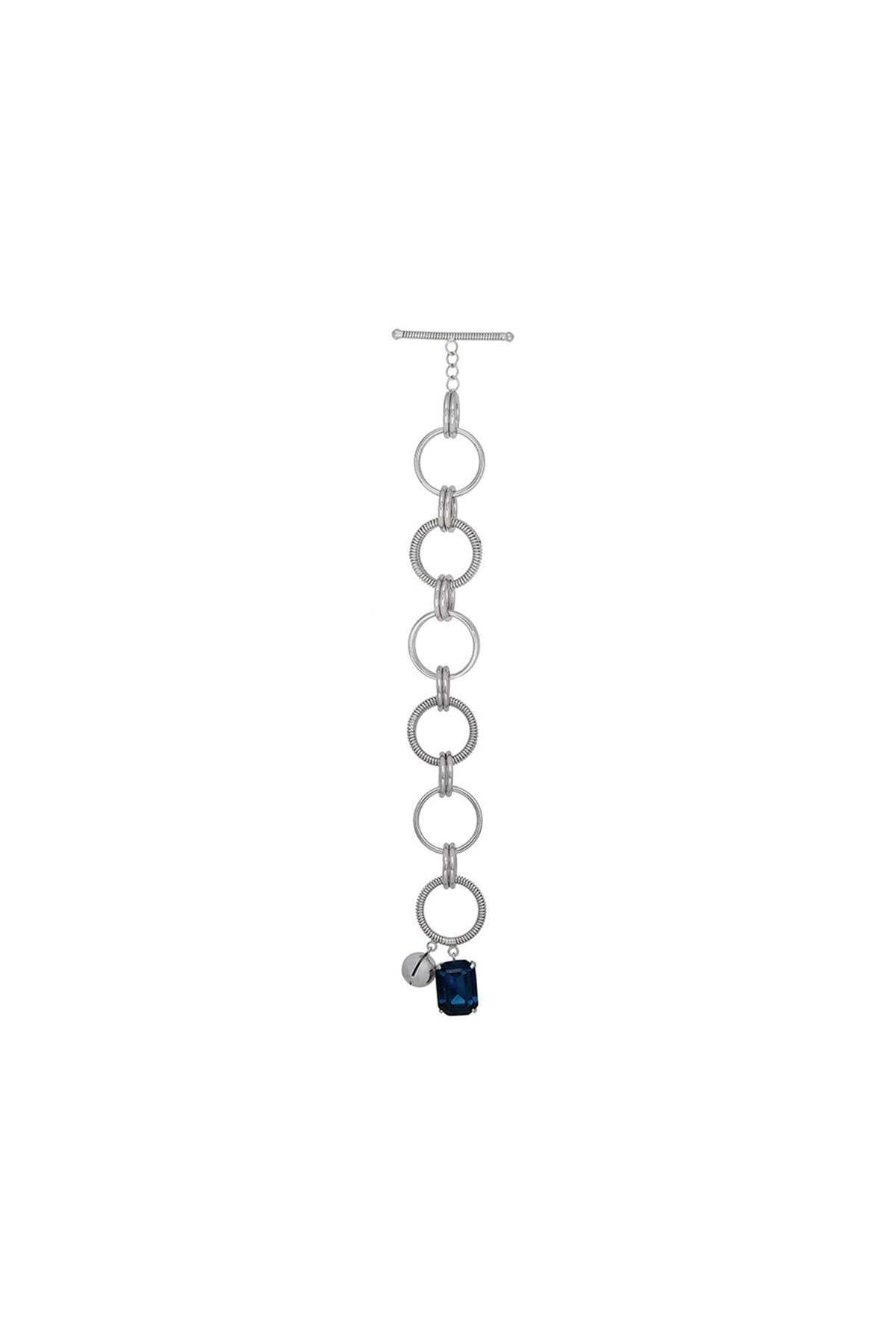 White Finish Blue Swarovski Stone Openable Bracelet