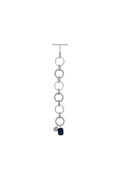 White Finish Blue Swarovski Stone Openable Bracelet