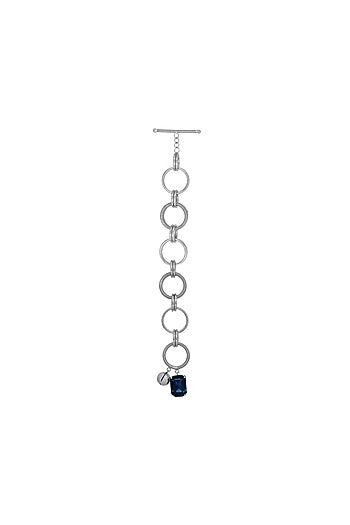 White Finish Blue Swarovski Stone Openable Bracelet