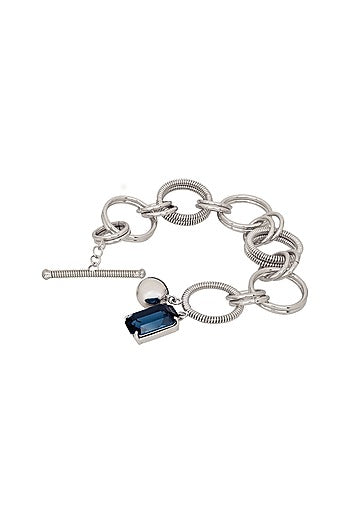 White Finish Blue Swarovski Stone Openable Bracelet