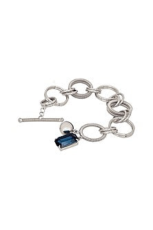 White Finish Blue Swarovski Stone Openable Bracelet