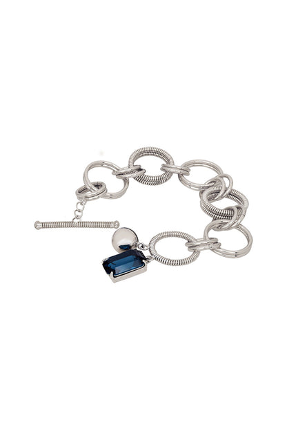 White Finish Blue Swarovski Stone Openable Bracelet