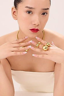 Gold Finish Adjustable Cannes Rings (Set Of 2)