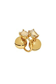 Gold Finish Champagne Swarovski Stone Adjustable Ring