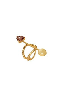 Gold Finish Pink Swarovski Stone Adjustable Ring