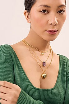Gold Finish Pink Swarovski Stone Necklace