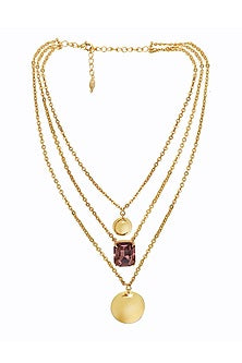 Gold Finish Pink Swarovski Stone Necklace