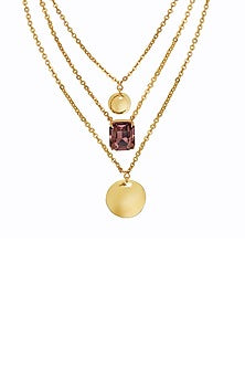 Gold Finish Pink Swarovski Stone Necklace