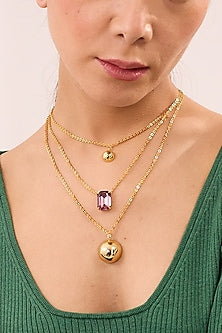 Gold Finish Pink Swarovski Stone Necklace