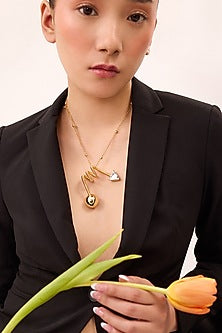 Gold Finish Swarovski Stone Pendant Necklace