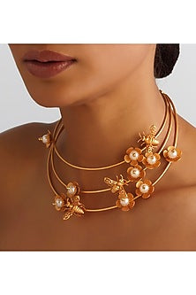 Gold Finish Huddle Choker Necklace