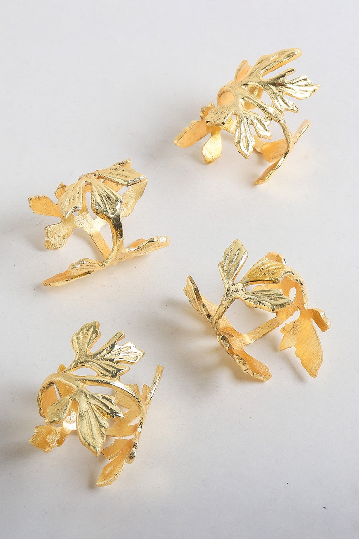 Gold Brass Hand-Casted Napkin Rings (Set of 4)