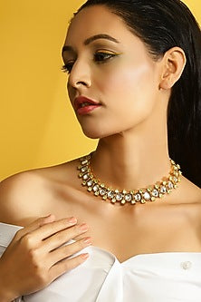 Gold Finish Kundan Polki & Diamond Choker Necklace