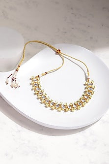 Gold Finish Kundan Polki & Diamond Choker Necklace