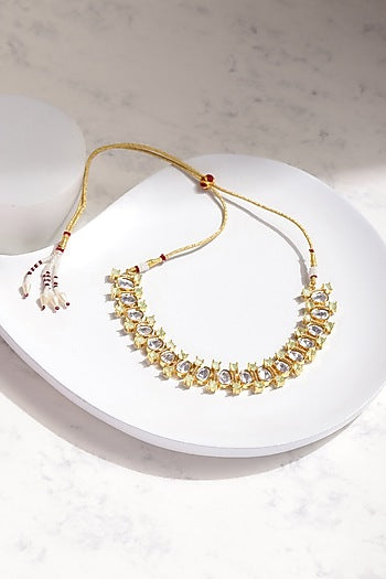 Gold Finish Kundan Polki & Diamond Choker Necklace
