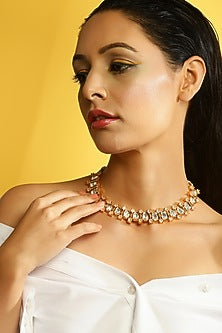 Gold Finish Kundan Polki & Diamond Choker Necklace