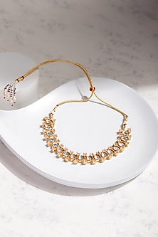Gold Finish Kundan Polki & Diamond Choker Necklace