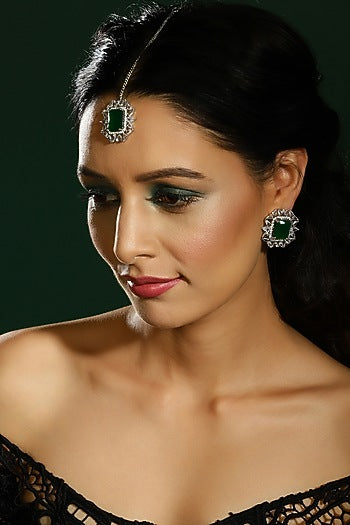 White Finish Zircon Stud Earrings With Maangtikka