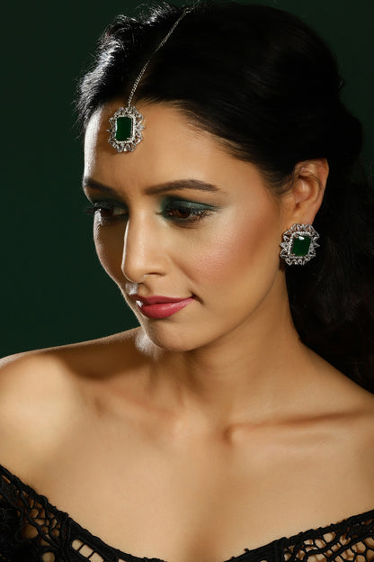 White Finish Zircon Stud Earrings With Maangtikka