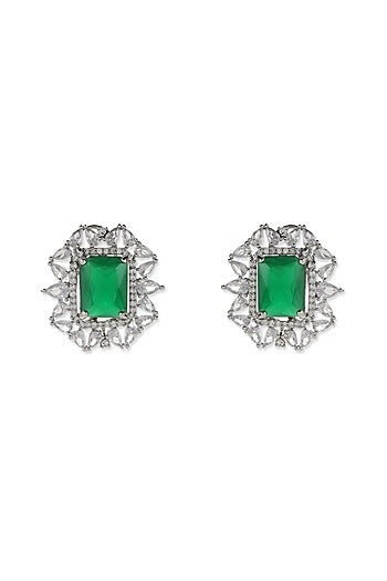 White Finish Zircon Stud Earrings With Maangtikka