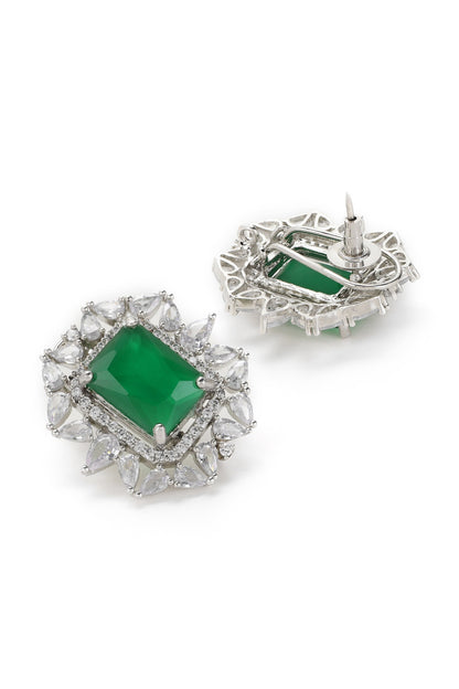 White Finish Zircon Stud Earrings With Maangtikka
