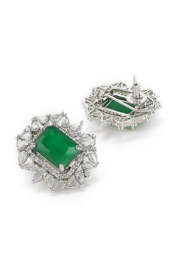 White Finish Zircon Stud Earrings With Maangtikka