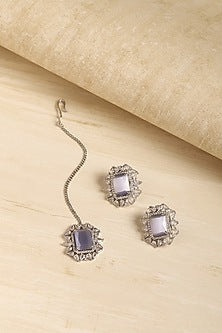 White Finish Zircon Stud Earrings With Maangtikka