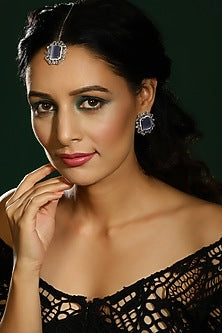 White Finish Zircon Stud Earrings With Maangtikka