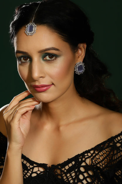 White Finish Zircon Stud Earrings With Maangtikka