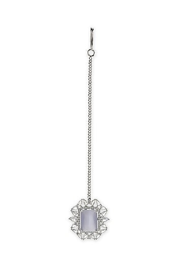 White Finish Zircon Stud Earrings With Maangtikka