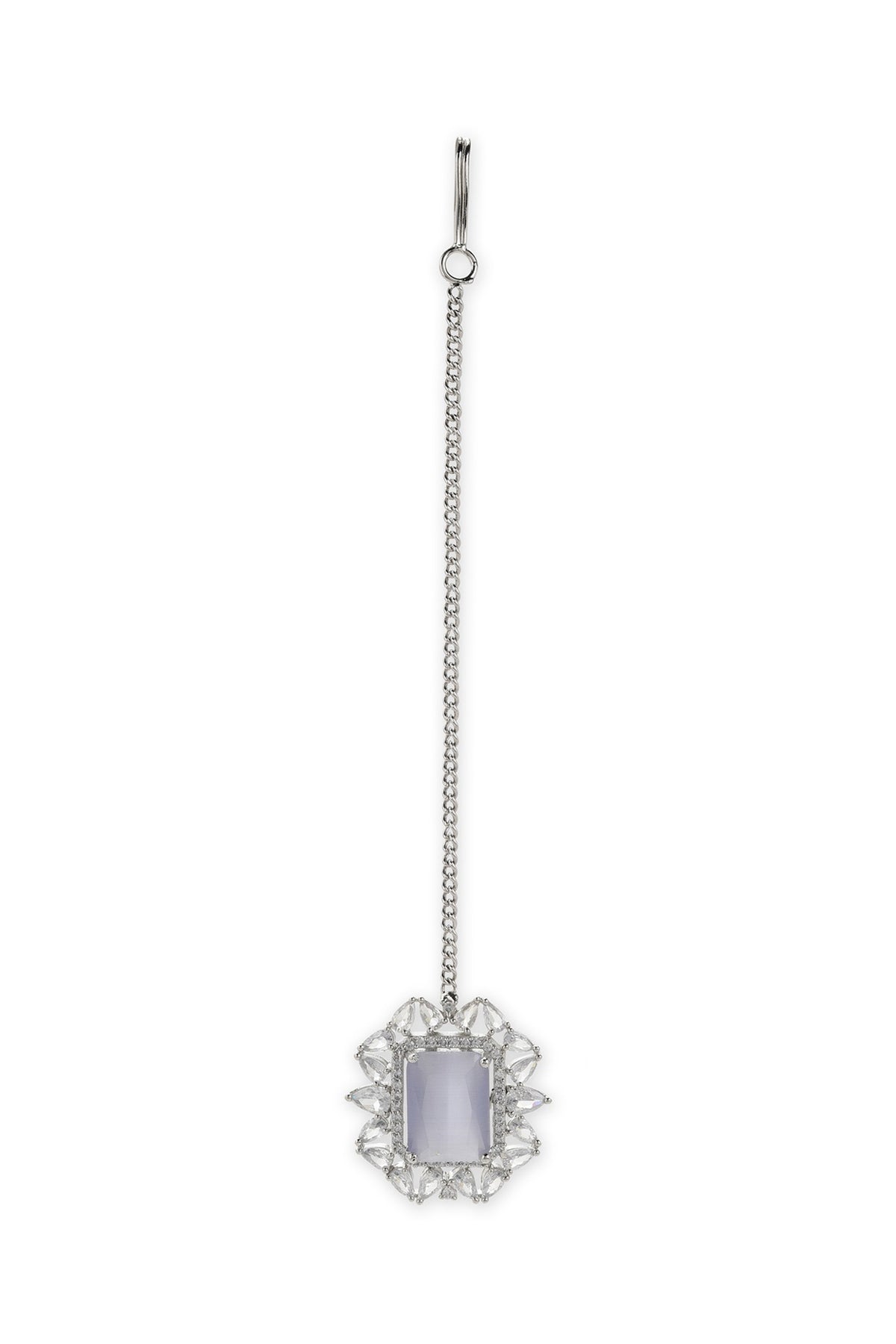 White Finish Zircon Stud Earrings With Maangtikka