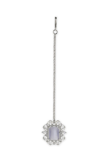 White Finish Zircon Stud Earrings With Maangtikka
