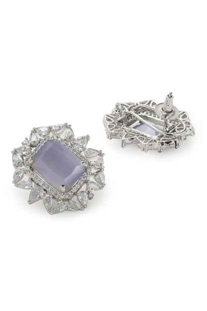 White Finish Zircon Stud Earrings With Maangtikka