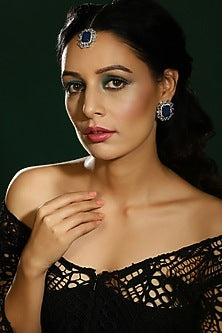 White Finish Zircon Stud Earrings With Maangtikka