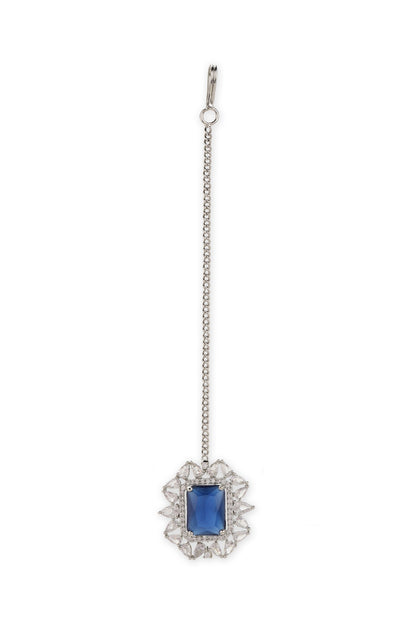 White Finish Zircon Stud Earrings With Maangtikka