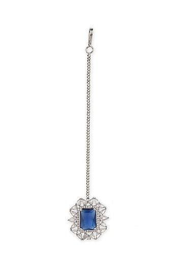 White Finish Zircon Stud Earrings With Maangtikka