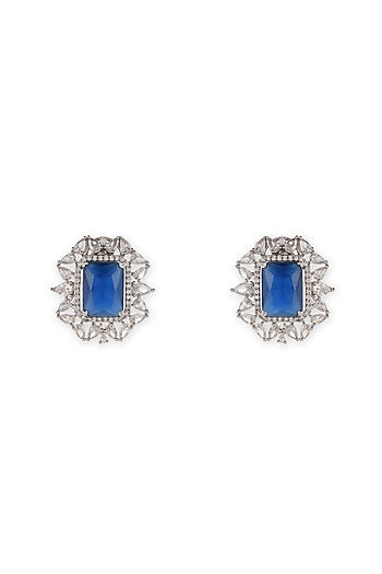 White Finish Zircon Stud Earrings With Maangtikka
