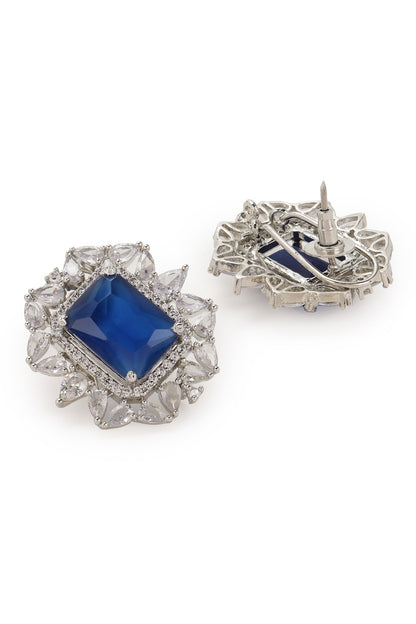White Finish Zircon Stud Earrings With Maangtikka