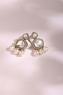 Two Tone Finish Kundan Polki & Pearl Dangler Earrings