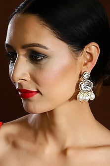 Two Tone Finish Kundan Polki & Pearl Dangler Earrings