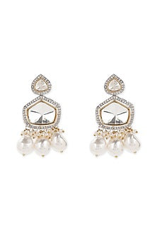 Two Tone Finish Kundan Polki & Pearl Dangler Earrings