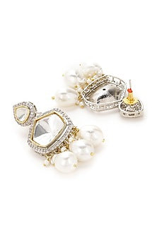 Two Tone Finish Kundan Polki & Pearl Dangler Earrings